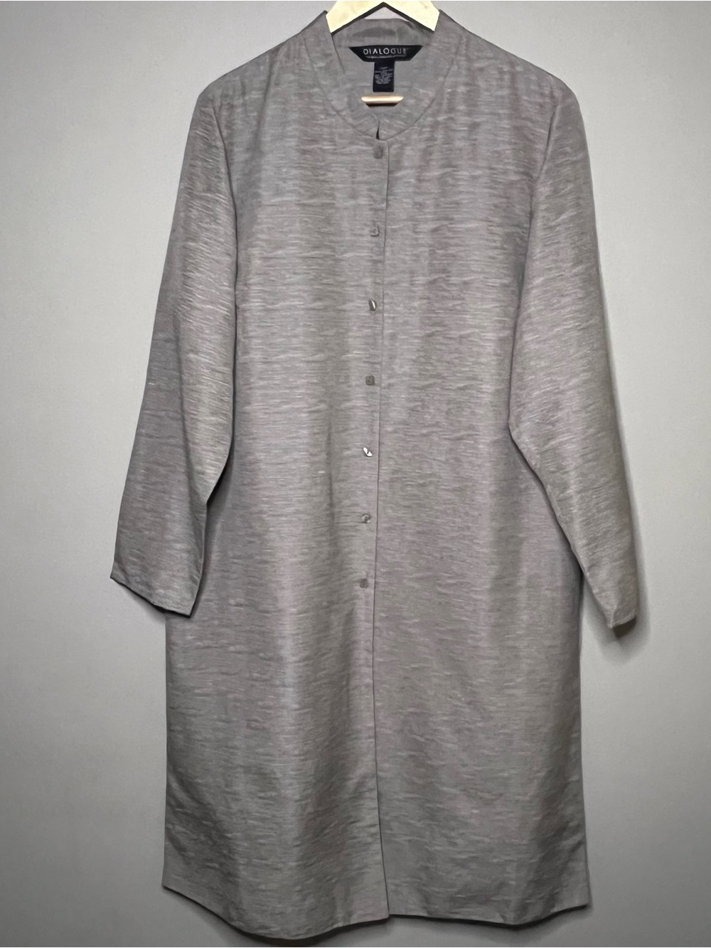Dialogue Textured Silk Long Jacket Women Large Tan Mandarin Collar Lagenlook